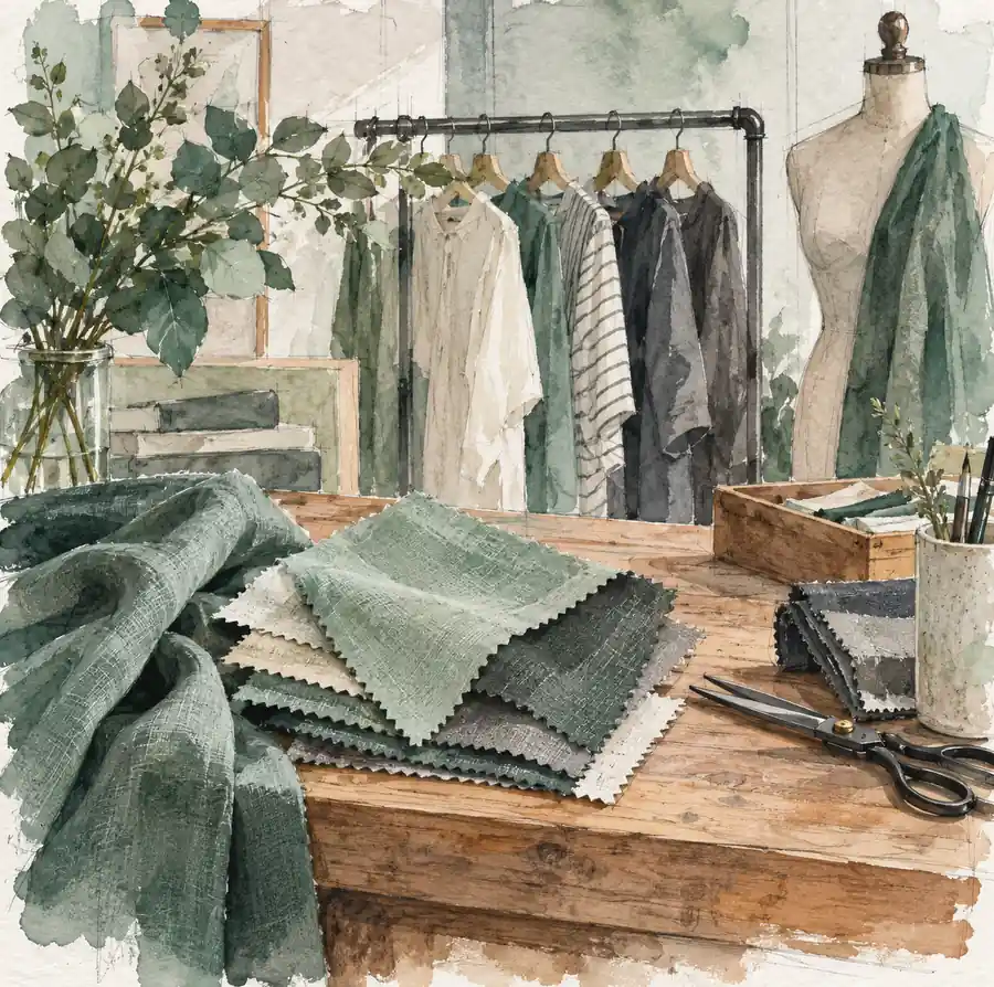 Illustration of apparel retailers equipment and workspace