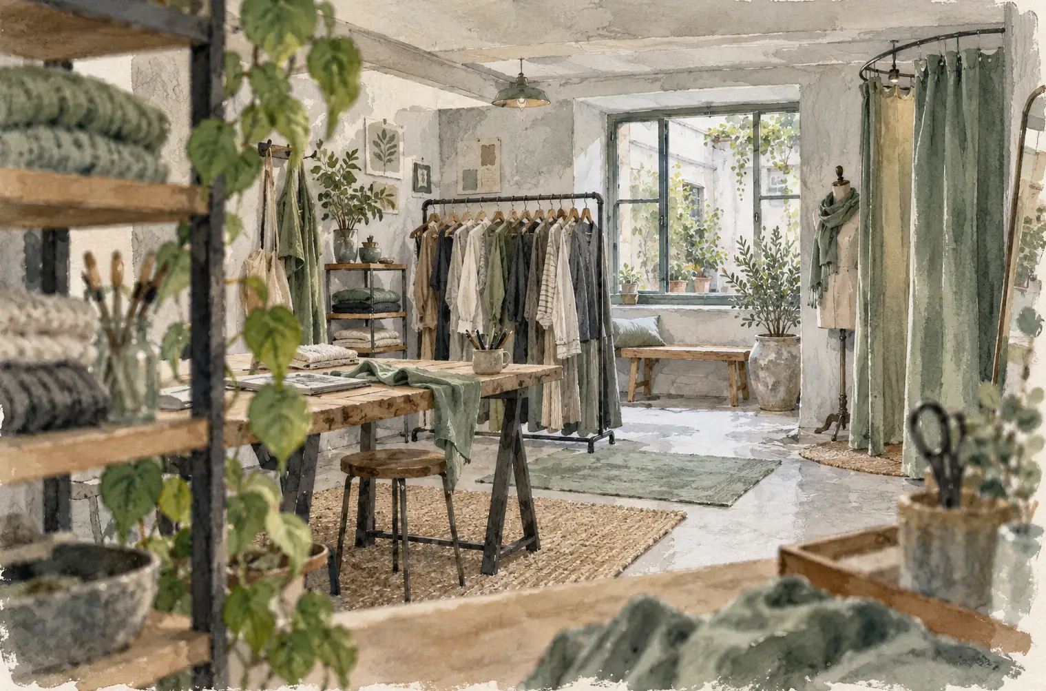 Illustration of apparel retailers and their working space